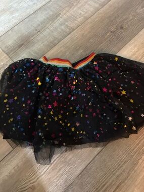 Lola + The Boys Black Tulle Skirt with Rainbow Star Print